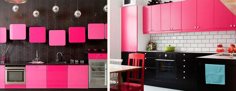 Дизайн черно-розовой кухни