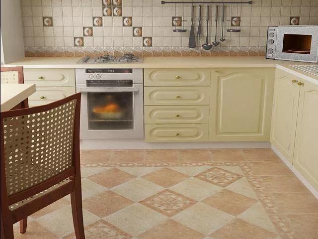 Керамическая плитка — удобная и практичная в использовании. Это наиболее популярное покрытие пола для кухни