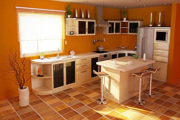 Линолеум на полу в сочетании с дизайном кухни