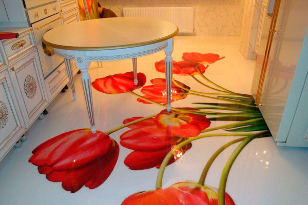 Красивый пол с тюльпанами из жидкого линолеума