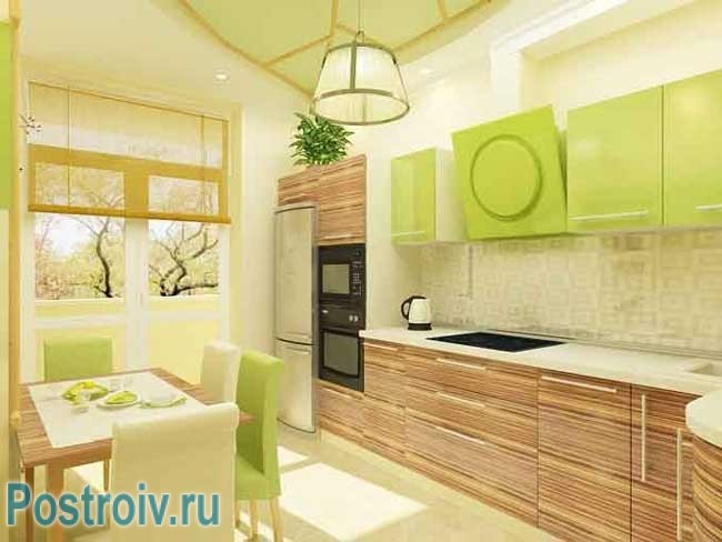 Кухня бежево-зеленого цвета. Фото