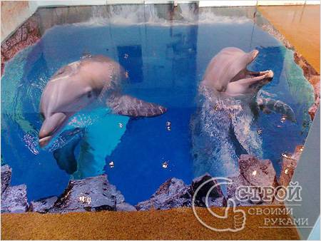 Наливной пол с 3d дельфинами