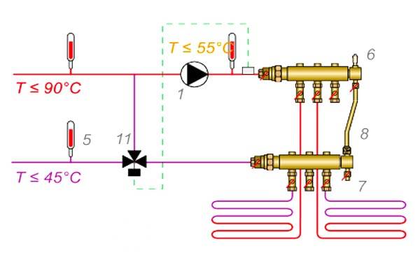 Схема с установкой крана на трубу обратки