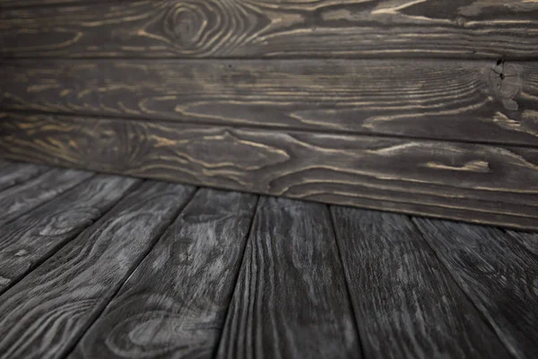 Темно Серый Деревянный Пол Темно Коричневый Деревянные Стены — стоковое фото