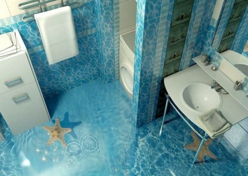 3Д пол в ванной комнате фото